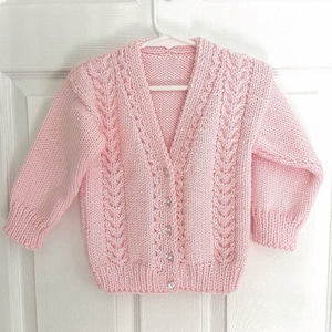 Toddler pink cardigan, 2 to 3 years, Hand knit girls pink sweater, Gift for young girl,