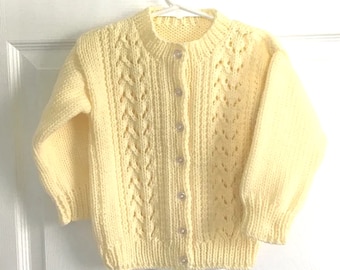 Girls knit yellow cardigan, 2 to 3 years, Girls yellow sweater, Kids knit clothing, Childs yellow cardigan, Kids sweaters