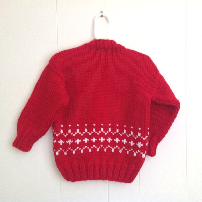 Childs red knit sweater 4 years Girls Fair Isle red sweater Boys red handknitted pullover Kids holiday sweater image 4