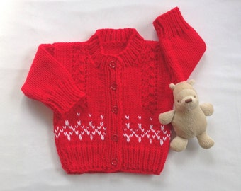 Red baby cardigan -  0 to 6 months - Infant hand knit red sweater - Holiday baby sweater - Baby shower gift - Knitted baby clothes