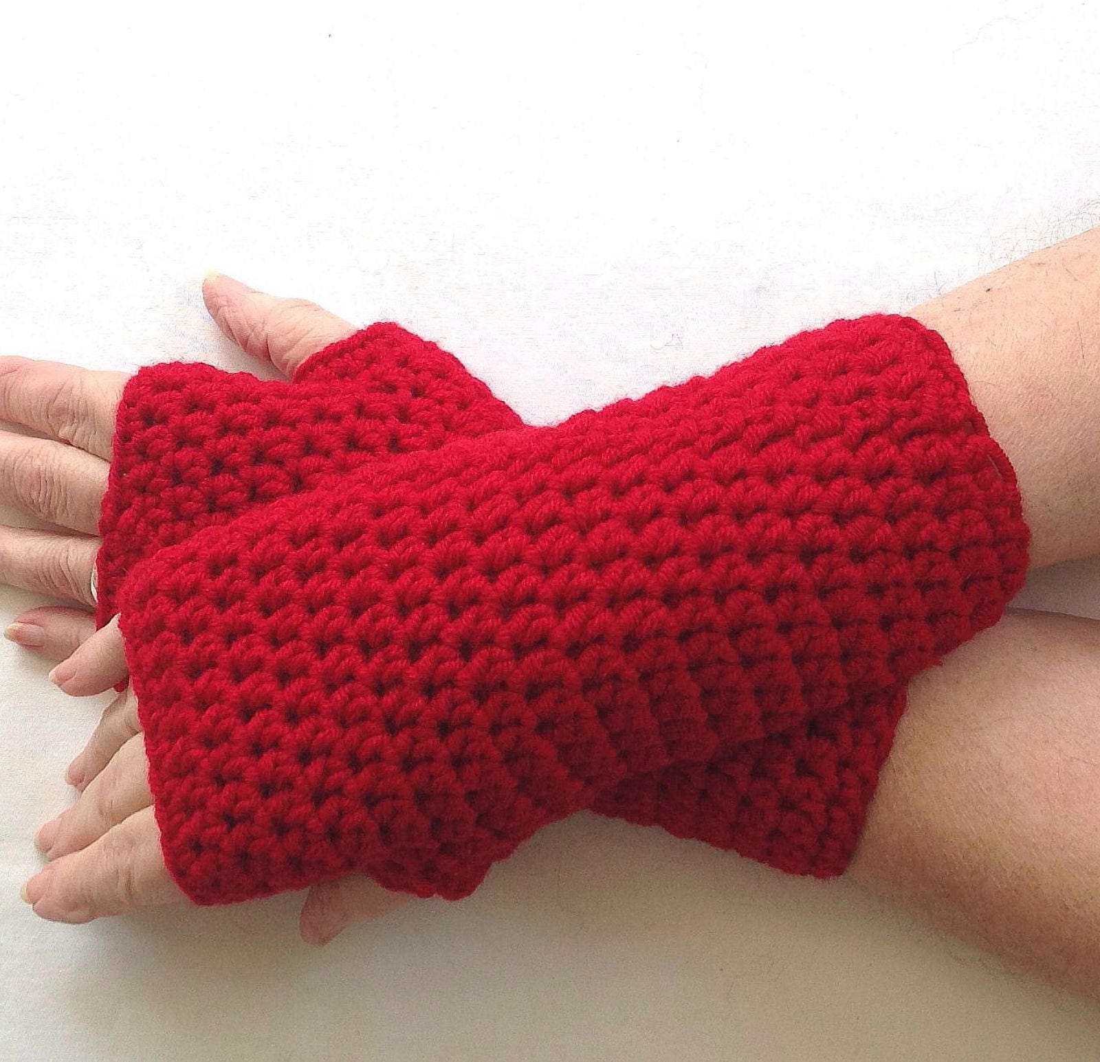 Fingerless gloves Red wrist warmers Texting mitts Wool Etsy