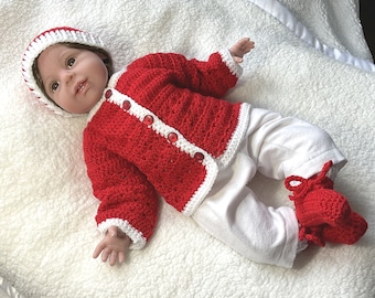 Baby Christmas outfit, 3 to 6 months, Red white infant clothing set, Crochet baby outfit, Gift for baby