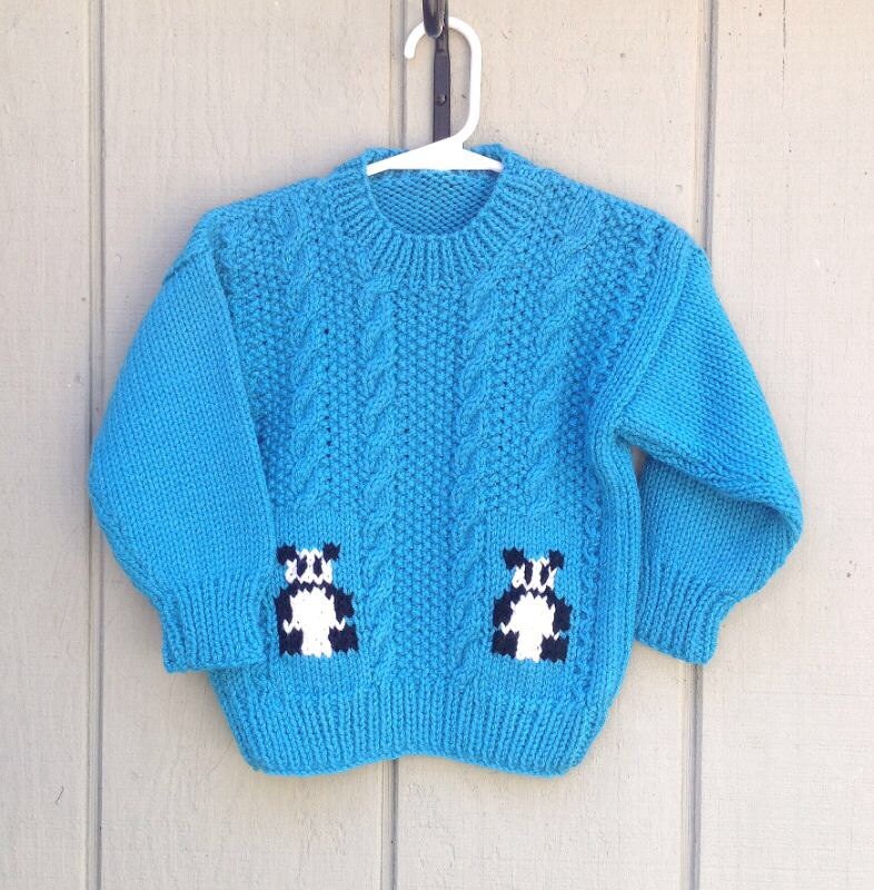 Girls Knit Panda Sweater 2 to 3 Years Childs Handknit - Etsy