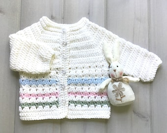 Wool mix baby sweater, 3 to 6 mos, Crochet wool baby cardigan, Baby shower gift