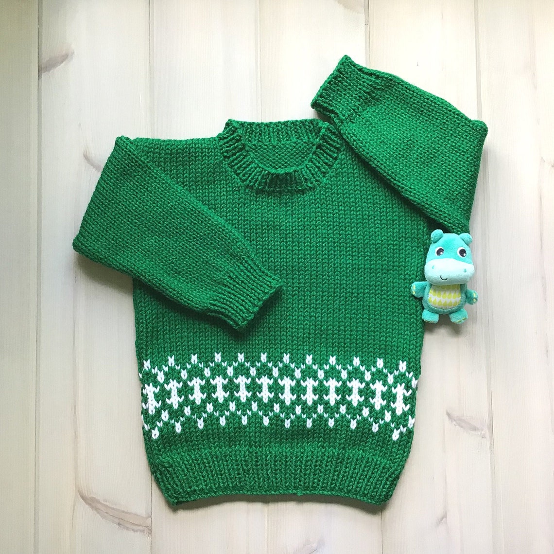 Childs Fair Isle Green Sweater 2 3 Years Unisex Kids Hand Etsy
