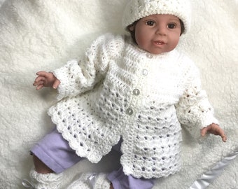 Baby white crochet outfit - Infant white layette - 0 to 4 months - Baby shower gift - Crochet white baby set - Infant crochet set