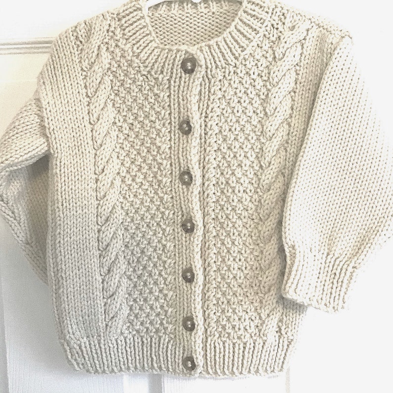 Girls Aran cardigan 2 to 3 years sweater Childs handknit Aran sweater Toddler Aran cardigan Unisex Aran sweater image 2