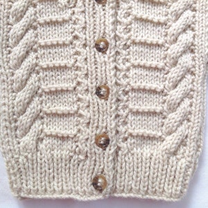 Aran baby cardigan 0 to 6 months Infant Aran sweater Baby shower gift Baby hand knit sweater Infant knit clothing Gift for baby image 2