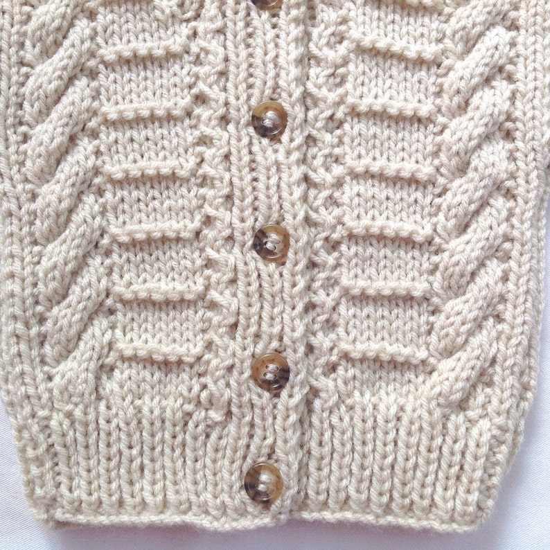 Aran baby cardigan 0 to 6 months Infant Aran sweater Baby shower gift Baby hand knit sweater Infant knit clothing Gift for baby image 2