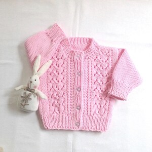 Baby girl pink cardigan - 6 to 12 months girl - Hand knit infant pink sweater - Baby knitwear - Infant jacket