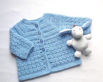 Blue matinee baby coat - 0 to 4 months - Baby boy coat - Infant crochet jacket - Baby girl cardigan