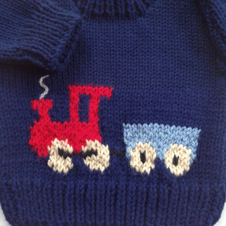Baby Boy Blue Train Sweater 6 to 12 Months Boy Hand Knit Etsy