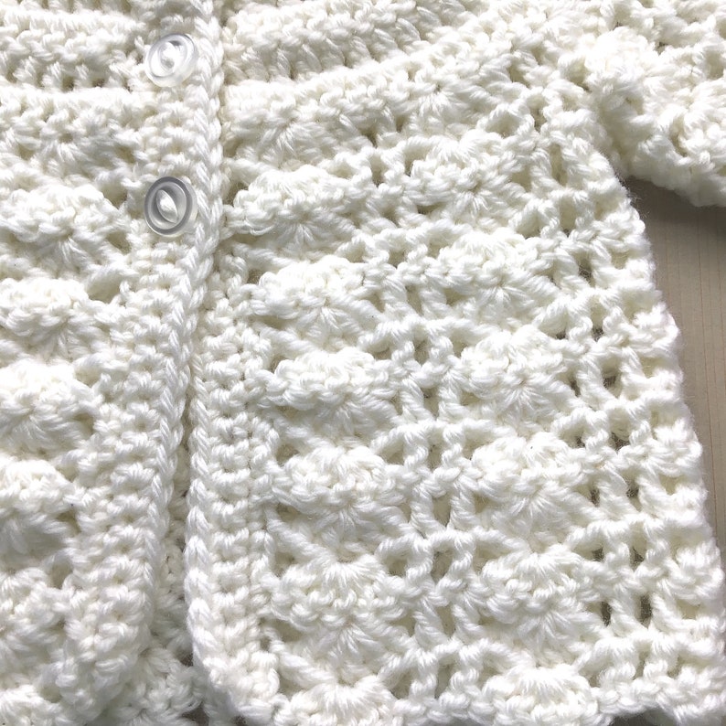 Merino wool mix yarn, Newborn baby coat, White wool,mix matinee jacket, Baby shower gift image 6