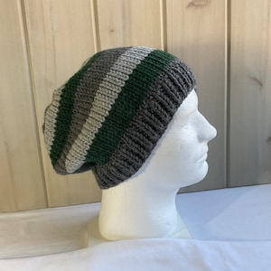 Mens striped slouchy beanie, Wool mix knit Mens hat, Gift for him, Gift for Dad