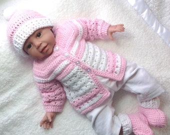 Pink crochet baby set - 0 to 3 months girl - Baby pink coat set - Baby shower gift - Crochet baby clothing - Pink baby outfit