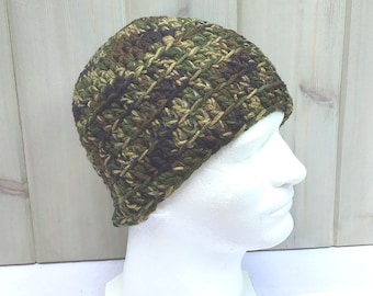 Mens camouflage green beanie, Chunky crochet hunting hat, Gift for men, Gift for boyfriend