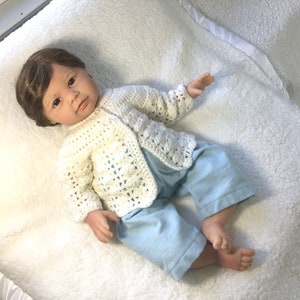 Merino wool mix yarn, Newborn baby coat, White wool,mix matinee jacket, Baby shower gift image 2