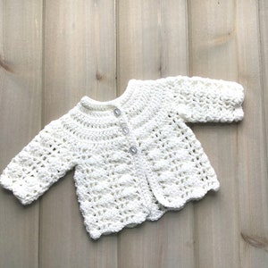 Merino wool mix yarn, Newborn baby coat, White wool,mix matinee jacket, Baby shower gift image 4