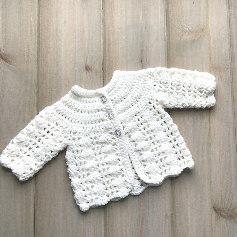 Merino wool mix yarn, Newborn baby coat, White wool,mix matinee jacket, Baby shower gift image 4