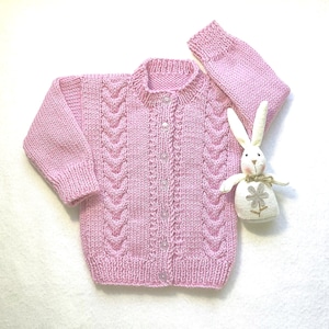 Toddler pink cardigan, 12 to 24 months, Hand knit girls pink sweater, Gift for young girl,