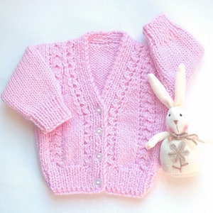 Baby girl pink cardigan - 0 to 6 months - Infant girl hand knit sweater - Baby shower gift - Baby knitwear