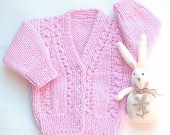 Baby girl pink cardigan - 0 to 6 months - Infant girl hand knit sweater - Baby shower gift - Baby knitwear