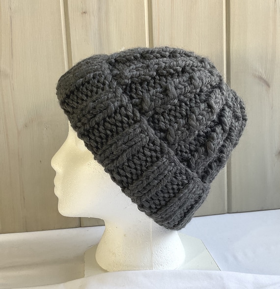 Woolen Thick Handknit Beanie Grey Gray Knitted Hat Chunky Beanie Giant Hat Chunky Knit Hat  main image 3