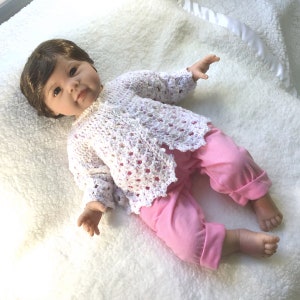 Newborn matinee coat - Baby shower gift - Crochet baby clothing - Infant white speckled jacket - Baby girl crochet coat