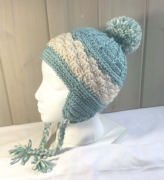 Girls Trapper Hat, to Years, Chunky Green Earflap Hat With