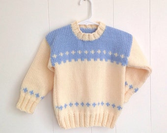 Kids hand knit sweater - Childs Fair Isle sweater - 2 to 3 years - Unisex kids sweater - Childrens Knitwear - Kids yellow sweater