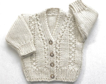 Aran baby cardigan, 0 to 6 months, Baby shower gift, Gift for new baby, Hand knit beige baby sweater