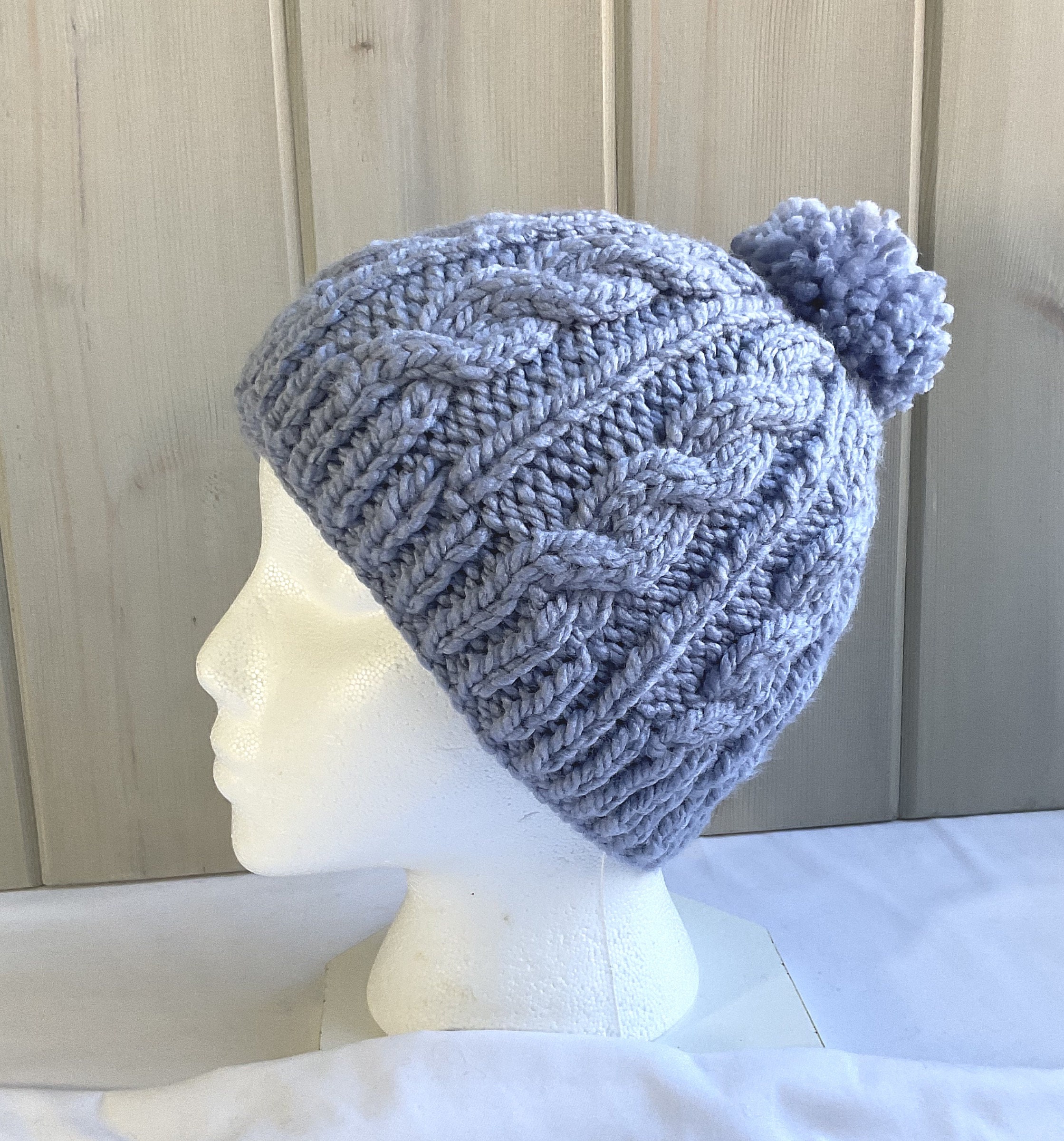 Women’s Peak blue Winter Ribbed Beanie Hat Chunky Cable Knit Pompom Warm il_fullxfull.6752703636_hv7f.jpg main image 3
