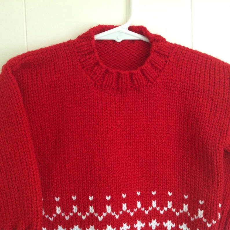 Childs red knit sweater 4 years Girls Fair Isle red sweater Boys red handknitted pullover Kids holiday sweater image 3