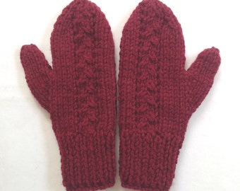 Dark red wool mix mittens - Womens knit red mittens - Hand knit mittens - Wool knit mittens - Womens warm knit mittens