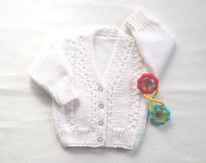 Baby White Cardigan 0 to 6 Months Infant Hand Knit Sweater Etsy