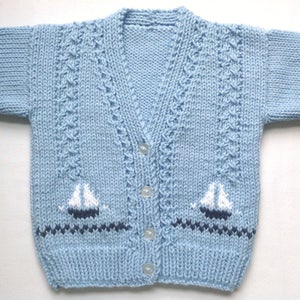 Cardigan voilier pour enfant de 2 à 3 ans, pull voilier bleu tricoté à la main pour garçon, cardigan bleu pour enfants avec voiliers, cardigan tricoté pour enfants image 2