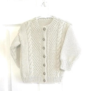 Girls Aran cardigan 2 to 3 years sweater Childs handknit Aran sweater Toddler Aran cardigan Unisex Aran sweater image 1