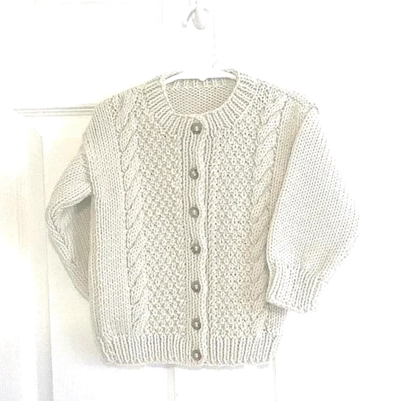 Girls Aran cardigan 2 to 3 years sweater Childs handknit Aran sweater Toddler Aran cardigan Unisex Aran sweater image 1