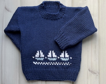 Sailboat navy sweater, 12-24 months, Toddler boat motif pullover
