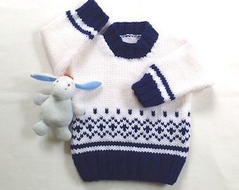 Fair Isle baby sweater - 6 to 12 months - Hand knit baby sweater - Unisex baby clothes - Baby shower gift - Infant sweater