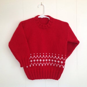 Childs red knit sweater 4 years Girls Fair Isle red sweater Boys red handknitted pullover Kids holiday sweater image 1