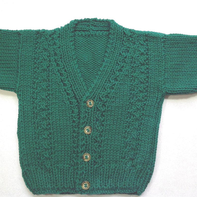 Irish knit baby cardigan, 6 to 12 months, Handknit green sweater, Gift for baby image 2