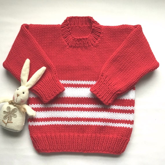 Sueter rojo a rayas para ninos pequenos 12 a 24 meses Sueter tejido a mano para bebes Prendas de punto para ninos pequenos Punto rojo y blanco para bebes Etsy Espana