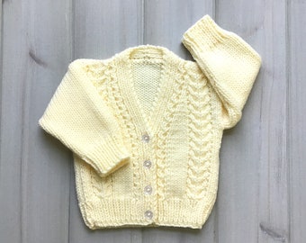 Knitted yellow baby cardigan - 6 to 12  months - Yellow baby sweater - Baby shower gift - Baby knit clothes - Infant clothing