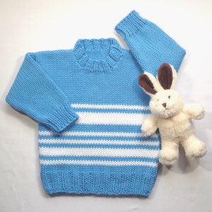 Toddler striped blue sweater - 12 to 24 months - Baby hand knit sweater - Toddler Knitwear - Baby blue white knit