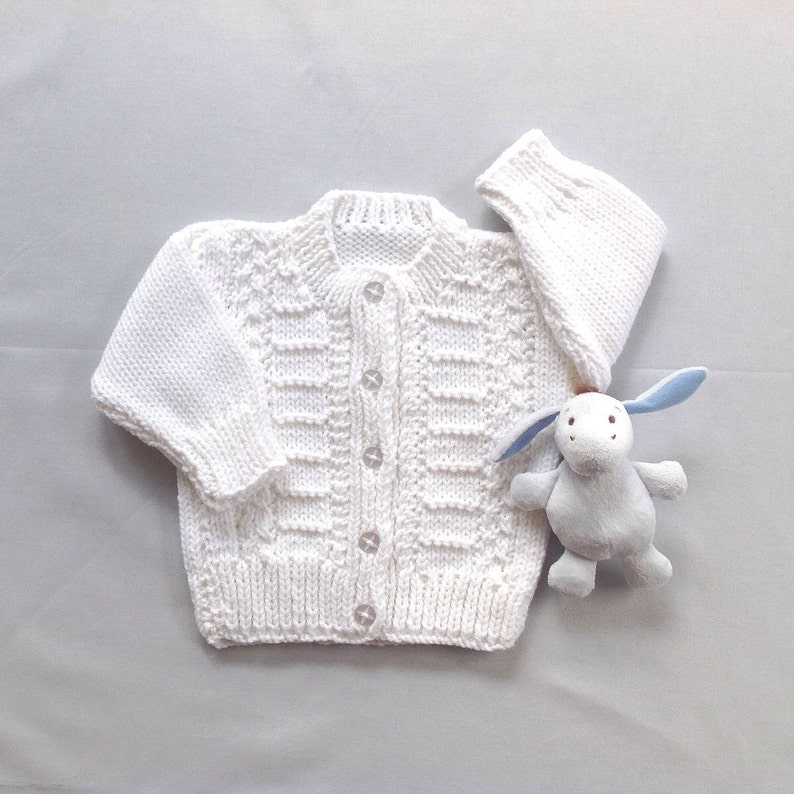White baby cardigan 6 to 12 months Infant hand knit Etsy