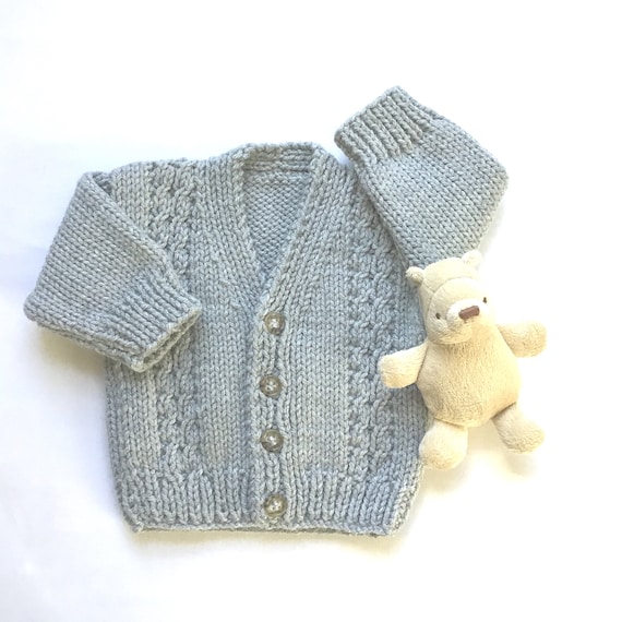 Baby Gray Cardigan Sweater 0 to 6 Months Hand Knit Infant | Etsy
