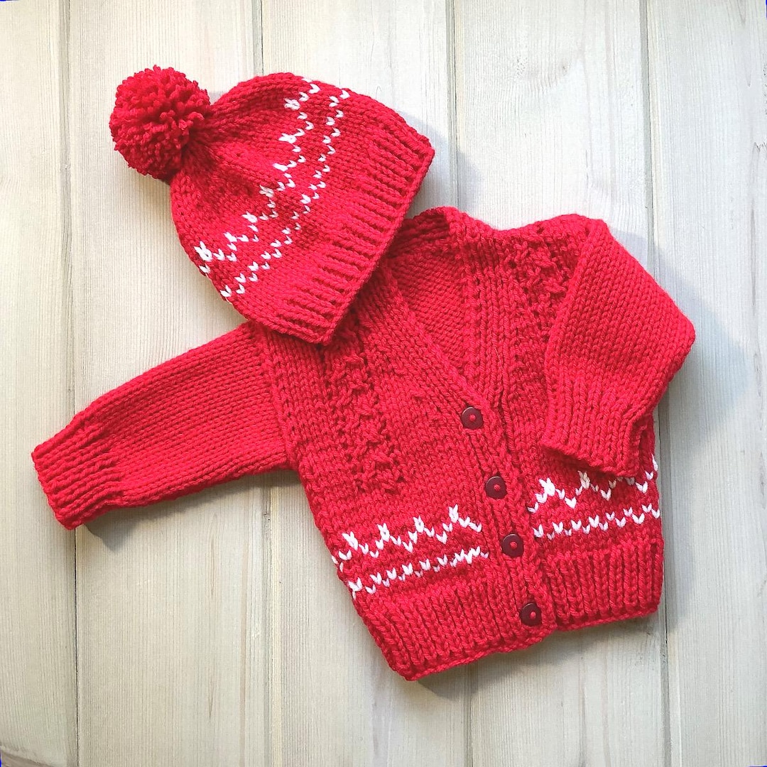 Babyhug Knitted Full Sleeves Sweater Set With Happy Holidays Design - Red