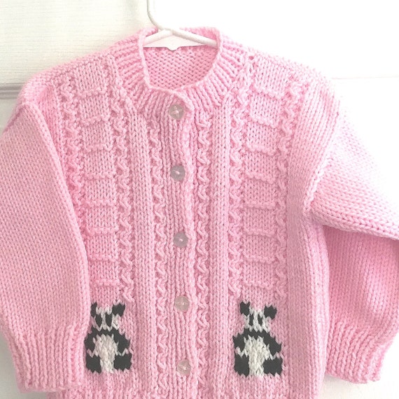 Hand Knit Panda Cardigan, 2-3 Years, Pink - Etsy