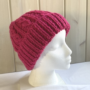 Rose pink wool blend cable beanie with turn up brim, Womens winter hat, Pink beanie for Teen girl, Gift for women